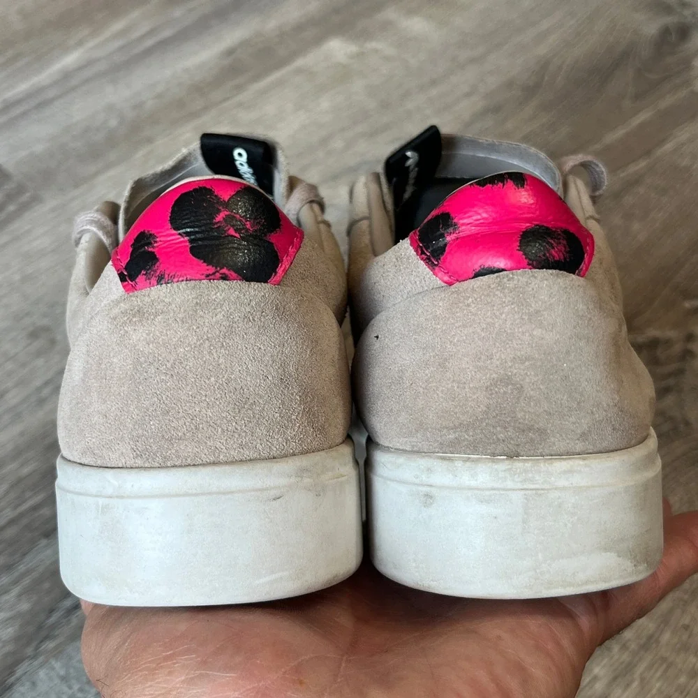 Adidas Sleek W Tan Suede Neon Pink Leopard Heel Platform Sneakers EE4729 Women 9
